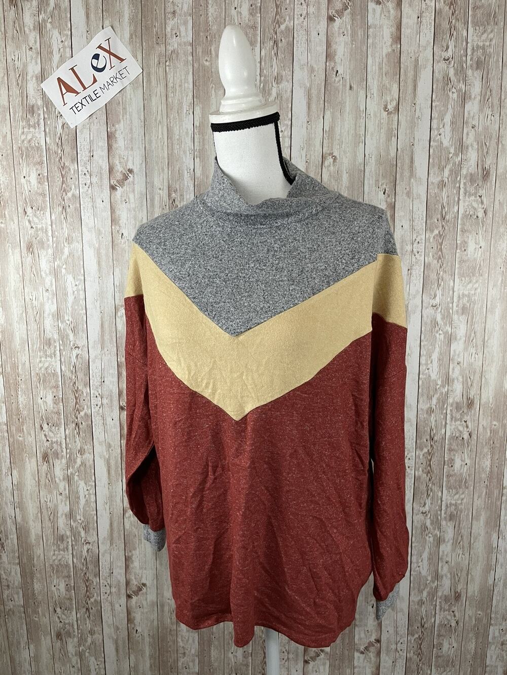 Jennyfer Sweater Womens Large Color Block Pullover Turtle Neck Shirt N130